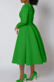 Baby Blue Elegant Solid Color Patchwork Zipper O Neck A Line Dresses