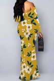 White Sexy Floral Print Contrast Off Shoulder One Step Skirt Dresses