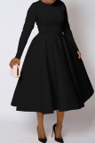 Baby Blue Elegant Solid Color Patchwork Zipper O Neck A Line Dresses