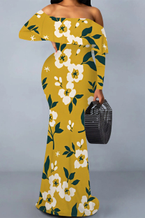 Ginger Sexy Floral Print Contrast Off Shoulder One Step Skirt Dresses