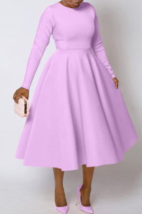 Light Purple Elegant Solid Color Patchwork Zipper O Neck A Line Dresses