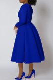 Baby Blue Elegant Solid Color Patchwork Zipper O Neck A Line Dresses