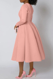 Baby Blue Elegant Solid Color Patchwork Zipper O Neck A Line Dresses