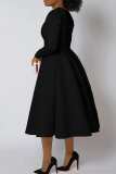 Baby Blue Elegant Solid Color Patchwork Zipper O Neck A Line Dresses