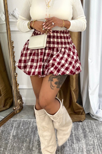 Red Daily Plaid Patchwork Loose High Waist Speaker Full Print Bottoms