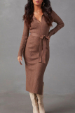 Blue Casual Solid Color Patchwork Slit Strap Design Wrapped Skirt Dresses
