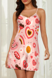 Cream White Daily Print Patchwork Sleepwear