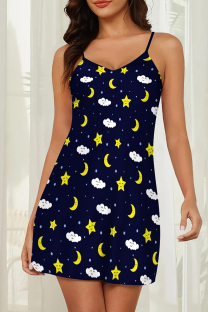 Yellow White Daily Print Patchwork Sleepwear