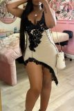 Champagne Sexy Patchwork Backless Spaghetti Strap Irregular Dresses