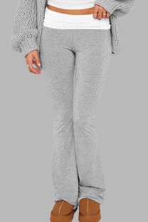 Light Gray Casual Patchwork Contrast Regular Mid Waist Patchwork Bottoms