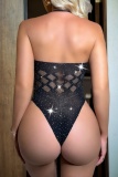 Black Sexy Solid Color See-Through Backless Hot Drill Lingerie