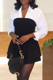 Black Casual Patchwork Contrast V Neck Wrapped Skirt Dresses