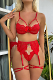 Red Sexy Solid Patchwork Backless Lingerie
