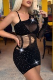 Black Sexy Living Solid Hollowed Out Patchwork Hot Drill Lingerie