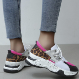 Leopard Print Casual Sportswear Patchwork Belted Contrast Round Comfortable Out Door Shoes