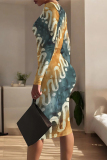 Golden Yellow Casual Street Geometric Print Contrast O Neck Printed Dresses