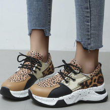 Leopard Print Casual Sportswear Patchwork Belted Contrast Round Comfortable Out Door Shoes