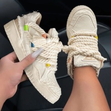 Cream White Casual Patchwork Frenulum Contrast Round Comfortable Out Door Shoes