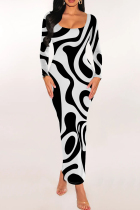 Black Casual Stripe Patchwork U Neck Wrapped Skirt Dresses