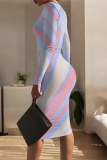 Golden Yellow Casual Street Geometric Print Contrast O Neck Printed Dresses