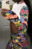 White Casual Print Patchwork O Neck Tops