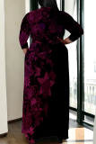 Lake Blue Casual Street Floral Print Camouflage Print Gradient Lace Up Contrast V Neck Printed Plus Size Dresses