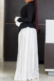 Red Elegant Buttons Patchwork Contrast V Neck Long Sleeve Two Pieces