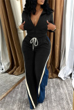 Black Casual Sportswear Daily Patchwork Contrast Zipper Collar Long Sleeve Two Pieces