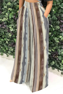 Stripe Casual Street Striped Print Pocket Contrast Loose High Waist Wide Leg Full Print Bottoms
