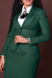 Deep Blue Casual Business Wear Solid Color Slit Turn-back Collar Long Sleeve Two Pieces