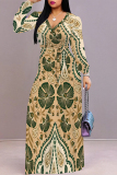 Light Color Daily Elegant Floral Print Lace Up Contrast V Neck Printed Dresses