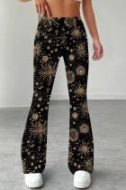 Black Gold Casual Print Patchwork Boot Cut Mid Waist Full Print Bottoms