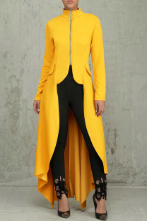 Yellow Casual Print Patchwork Zipper Zipper Collar Irregular Dresses