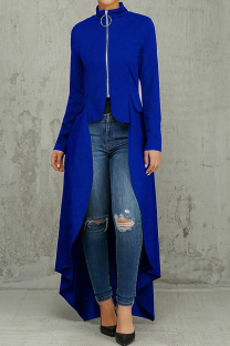 Blue Casual Print Patchwork Zipper Zipper Collar Irregular Dresses