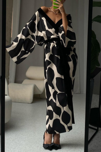 Black Casual Living Geometric Print Bandage Sleepwear