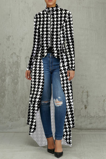 Black And White Casual Print Patchwork Zipper Zipper Collar Irregular Dresses