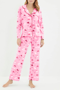 Pink Daily Party Wapiti Santa Claus Patchwork Contrast Christmas Day Sleepwear