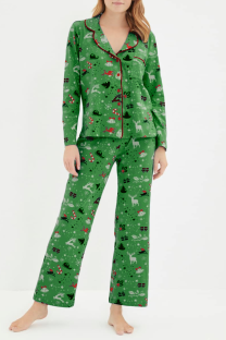 Green Daily Party Wapiti Santa Claus Patchwork Contrast Christmas Day Sleepwear