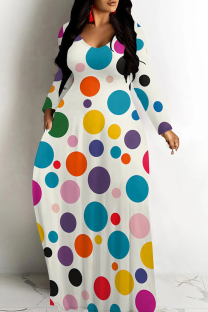 Multicolor Casual Print Patchwork O Neck Long Dresses