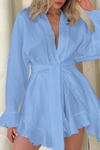 Blue Casual Solid Frenulum Sleepwear