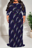 Beige Casual Street Geometric Print Lace Up Contrast Scarf Collar Printed Plus Size Dresses