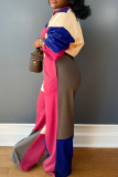 Tangerine Casual Draw String Patchwork Zipper Contrast Zipper Collar Long Sleeve Two Pieces