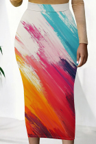 Multicolor Casual Print Patchwork Regular Mid Waist Conventional Full Print Bottoms