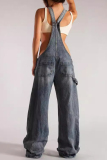 Camouflage Casual Faux Denim Print Hollow Out Patchwork Zipper Loose Jumpsuits