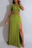 Black Sexy Casual Solid Color Hollow Out Slit O Neck Long Dresses