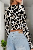 Leopard Print Casual Street Geometric Print Leopard Contrast O Neck Tops