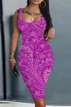 Purple Casual Print Basic U Neck Vest Dresses