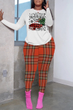 White Black Casual Print Basic O Neck Long Sleeve Two Pieces