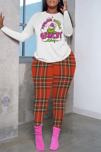White Pink Casual Print Basic O Neck Long Sleeve Two Pieces