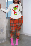 White Red Casual Print Basic O Neck Long Sleeve Two Pieces